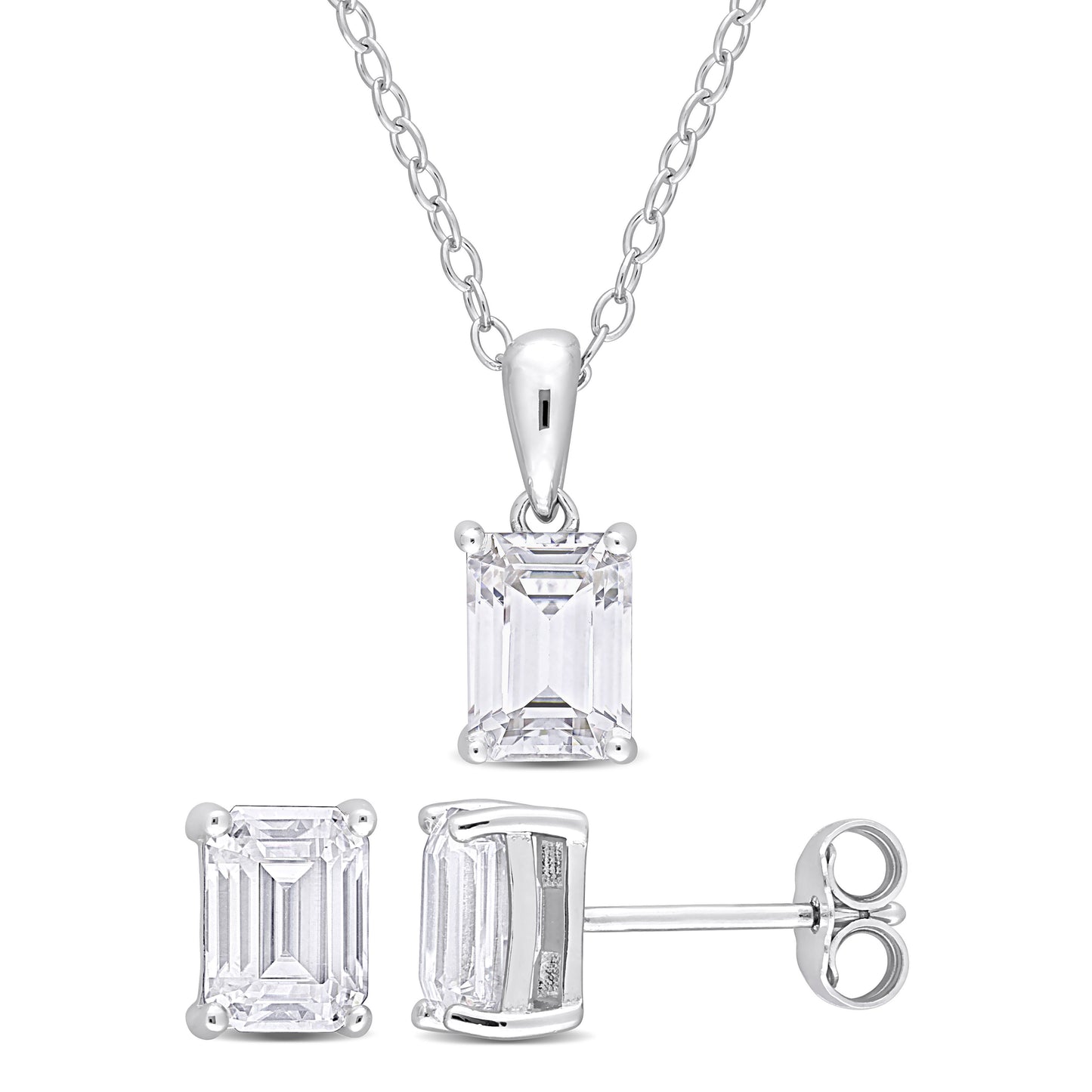 3 3/4 CT TGW White Topaz Set With Chain Silver