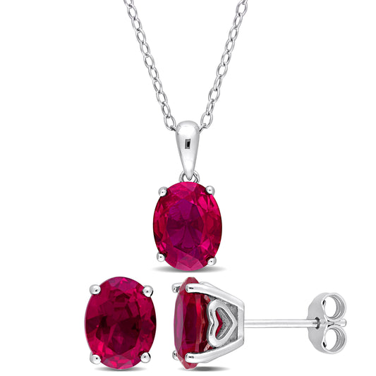 8 4/5 ct TGW Created ruby set with chain silver