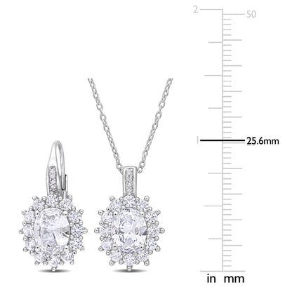 0.06 ct Diamond tw and 12 1/10 ct TGW Created white sapphire set with chain silver