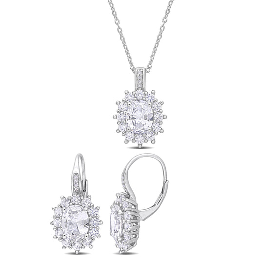 0.06 ct Diamond tw and 12 1/10 ct TGW Created white sapphire set with chain silver