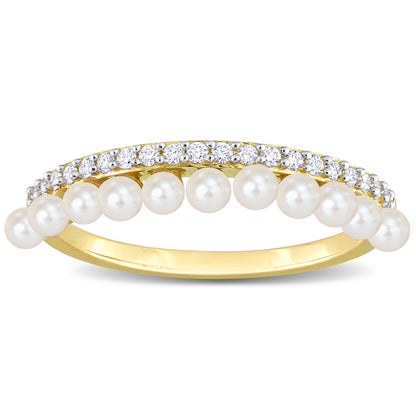 Half eternity pearl + diamond ring 14K gold