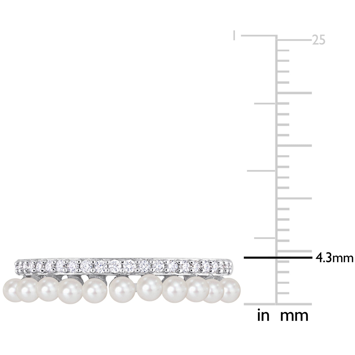 1/6 CT Diamond TW 2-2.5 MM White Freshwater Cultured Pearl Fashion Ring 14k White Gold GH I1
