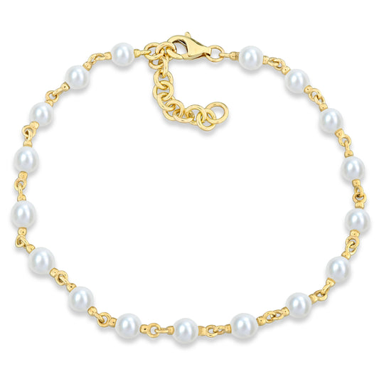 3.5 - 4 MM White Freshwater Cultured Pearl Bracelet 10k Yellow Gold Length (inches): 7.25