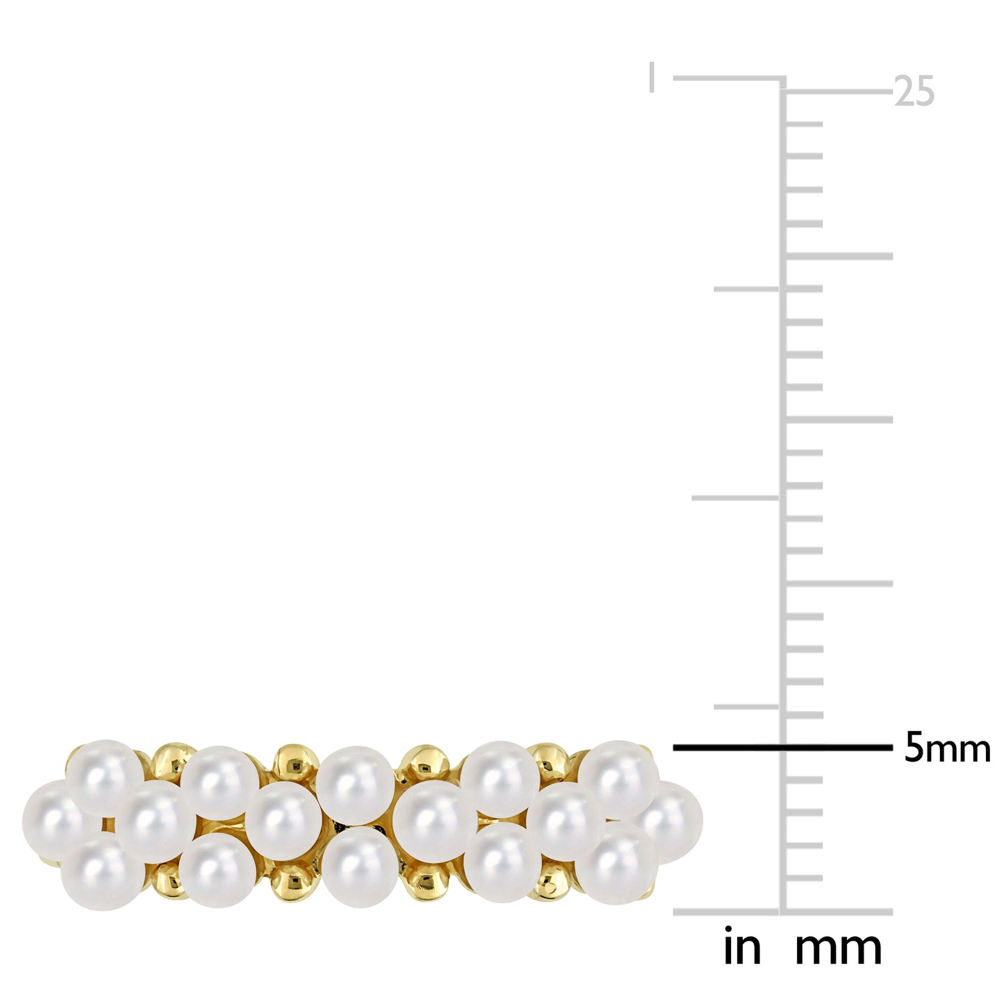 2-2.5 mm White cultured freshwater pearl semi-eternity ring in 14k yellow gold