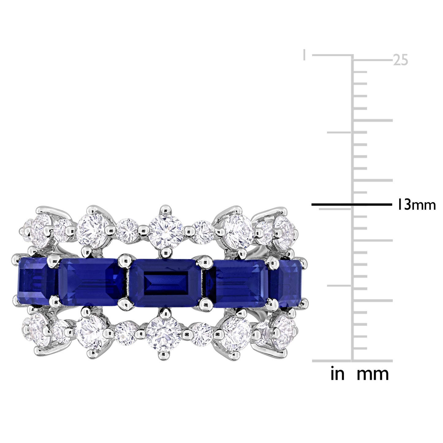 Blue and White Sapphire Three Row Ring