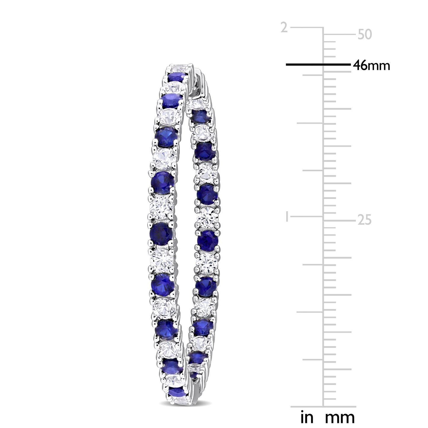 10 2/5 ct TGW Created blue sapphire created white sapphire hoop earrings silver