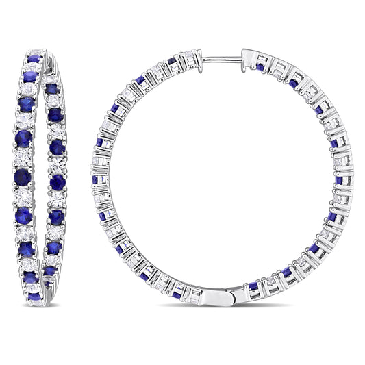 10 2/5 ct TGW Created blue sapphire created white sapphire hoop earrings silver