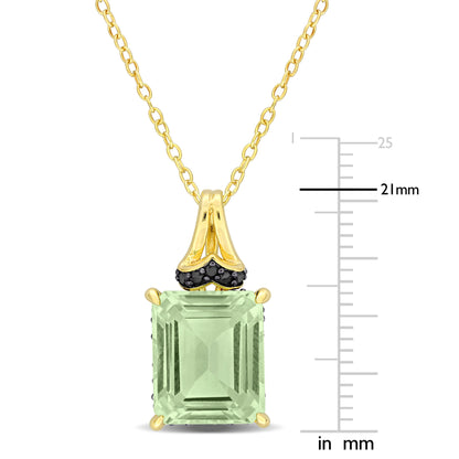 5 5/8 ct TGW Green quartz- black sapphire fashion pendant with chain yellow silver black rhodium plated