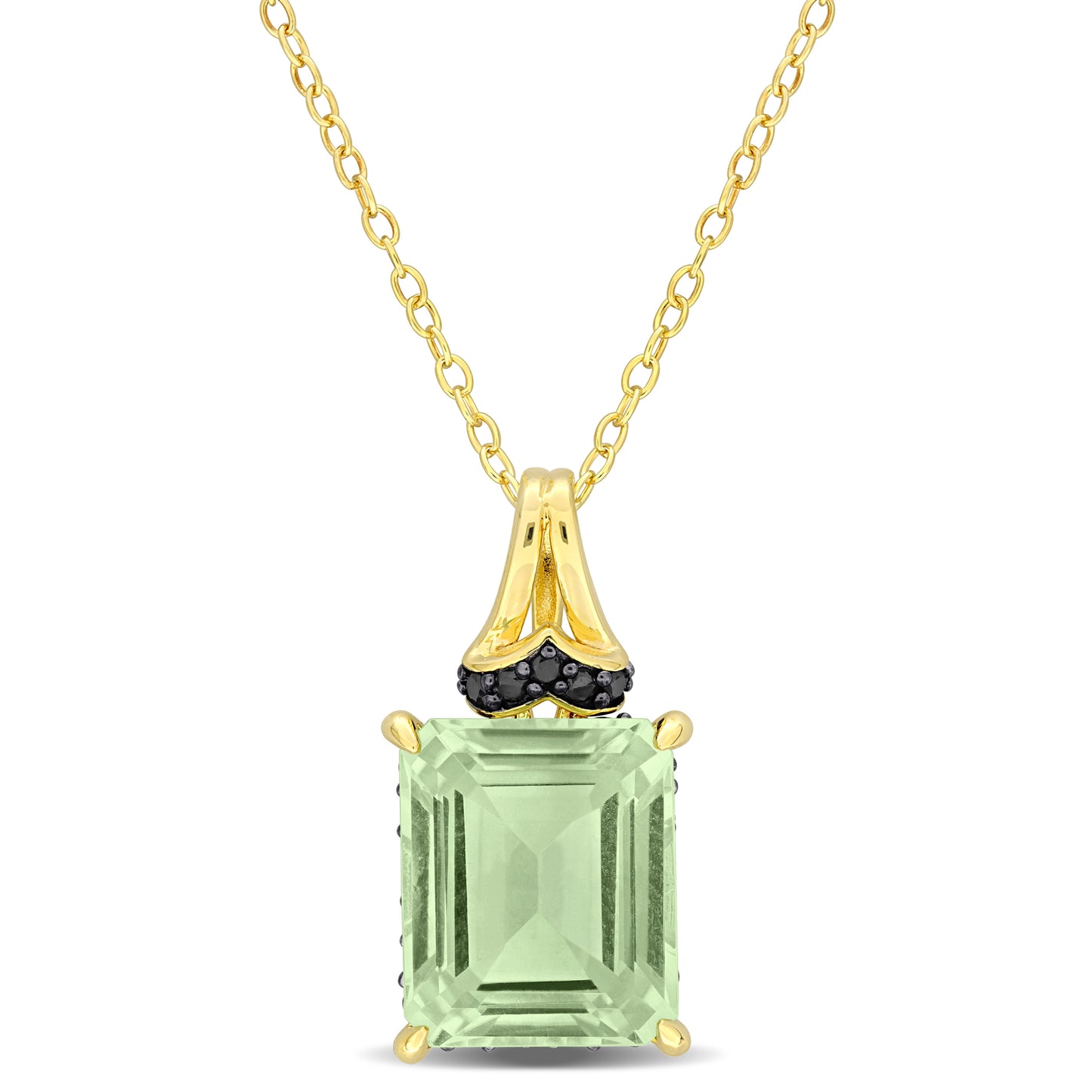 5 5/8 ct TGW Green quartz- black sapphire fashion pendant with chain yellow silver black rhodium plated