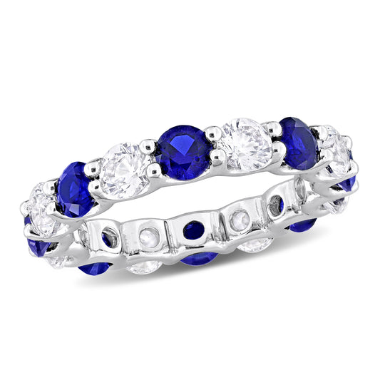 5 ct TGW Created blue sapphire created white sapphire eternity ring silver