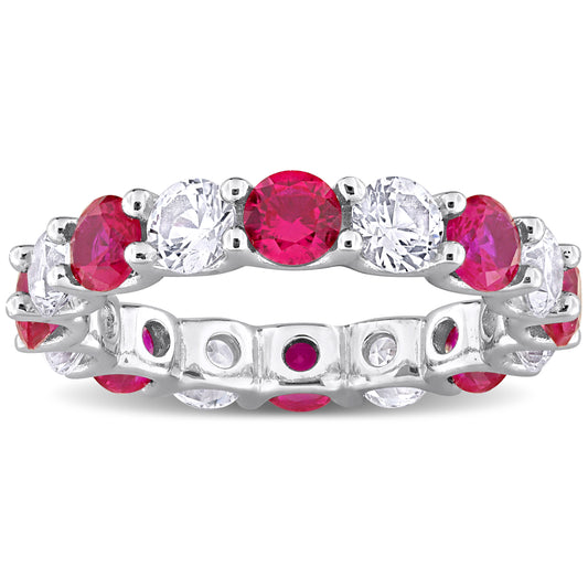 5 CT TGW Created Ruby Created White Sapphire Eternity Ring Silver