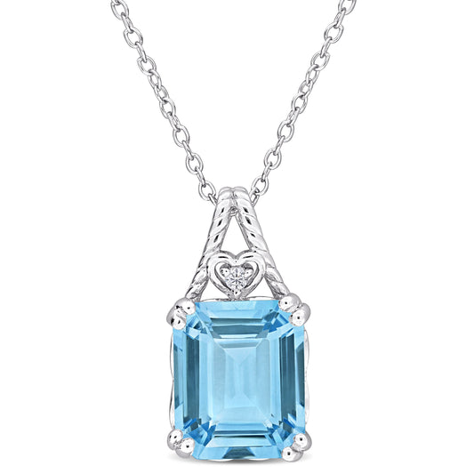 7 1/2 ct TGW blue topaz - sky white topaz fashion pendant with chain silver