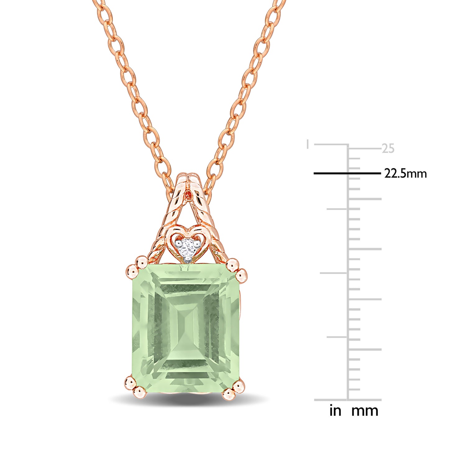 5.6 ct TGW Green quartz white topaz fashion pendant with chain pink silver