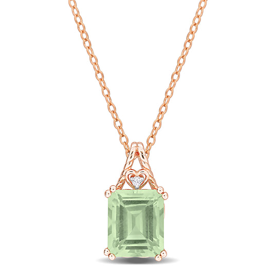 5.6 ct TGW Green quartz white topaz fashion pendant with chain pink silver