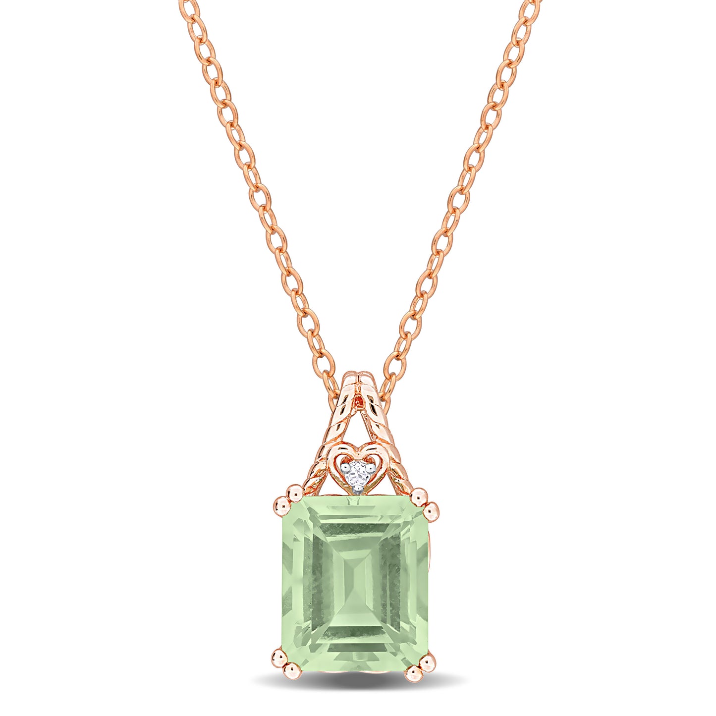 5.6 ct TGW Green quartz white topaz fashion pendant with chain pink silver