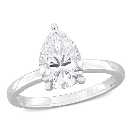 2 ct Dew Pear Shape created moissanite-white fashion ring silver