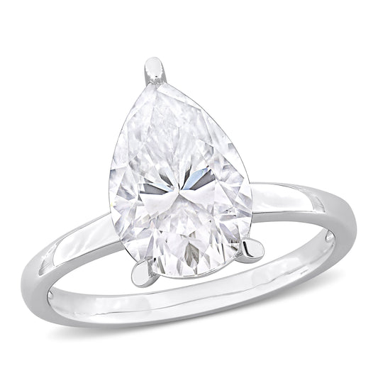 3 ct Dew Pear Shape created moissanite-white fashion ring silver