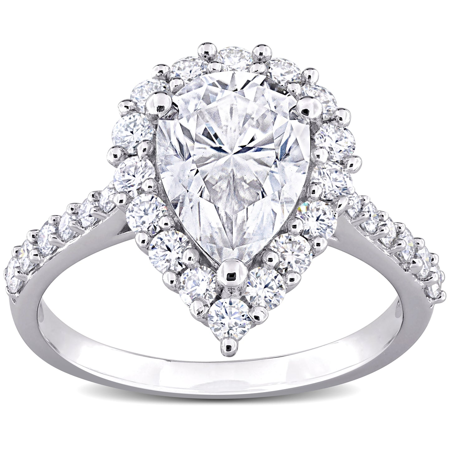 2 3/4 ct Dew Pear Shaped created moissanite-white fashion ring silver
