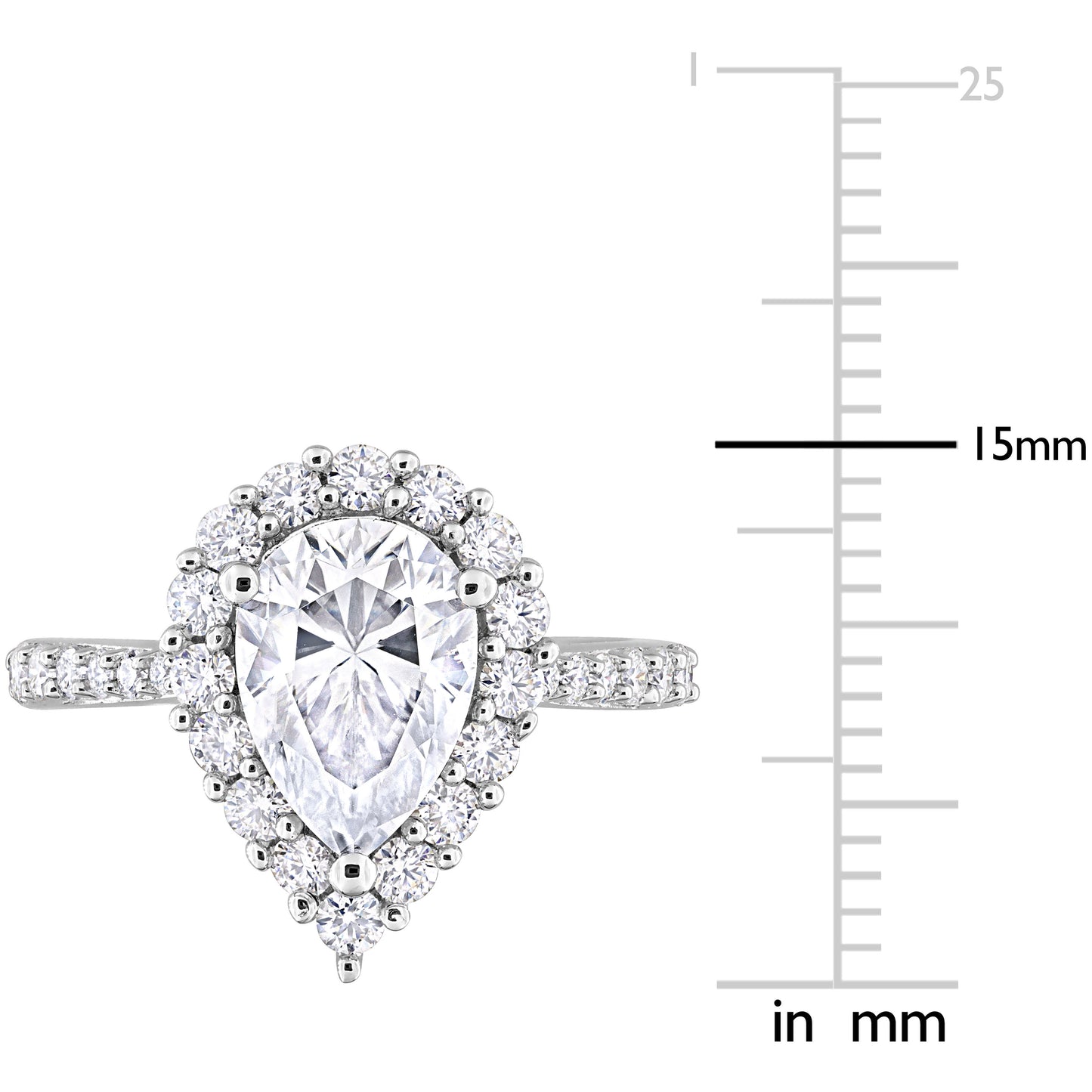 2 3/4 ct Dew Pear Shaped created moissanite-white fashion ring silver