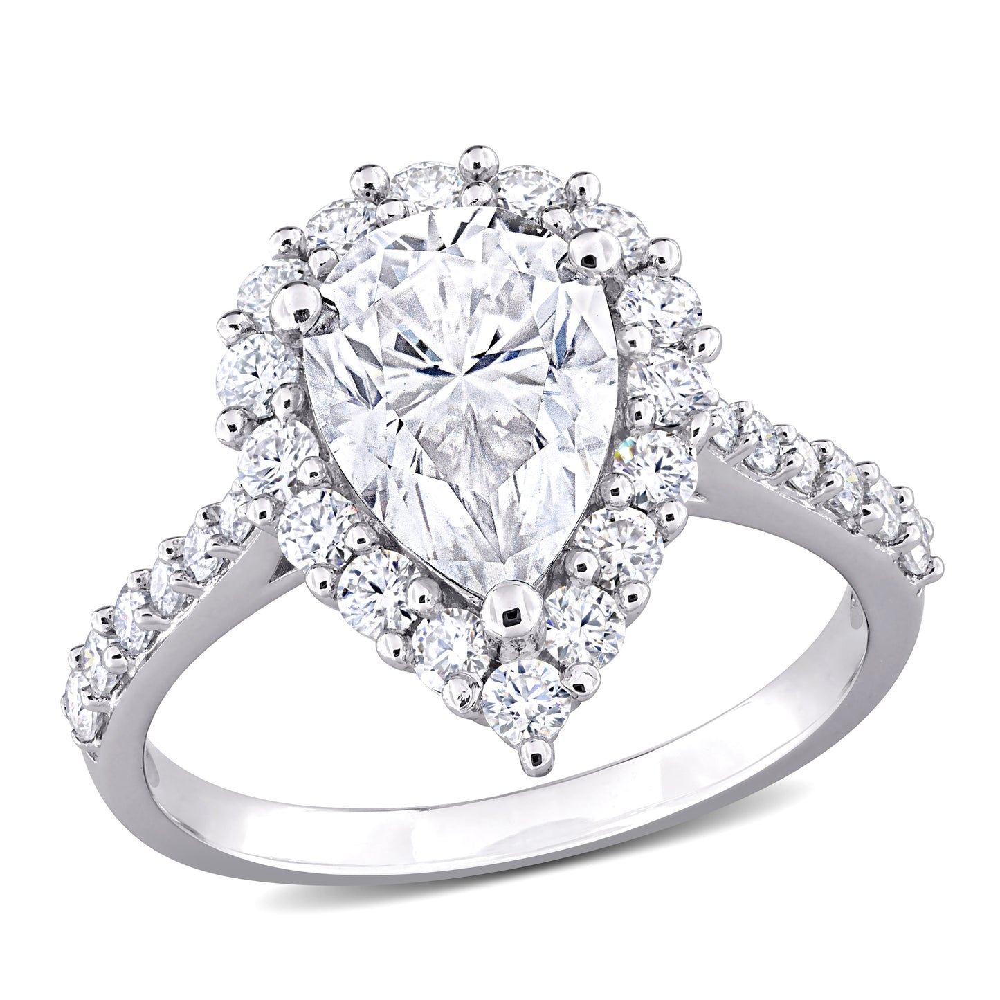 2 3/4 ct Dew Pear Shaped created moissanite-white fashion ring silver