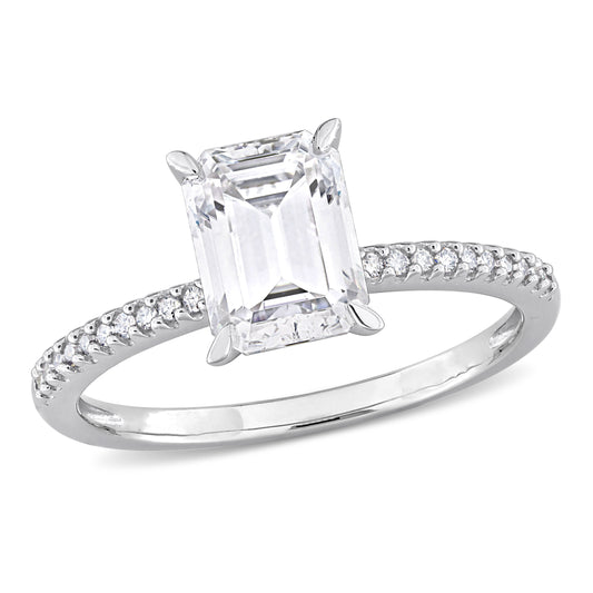 1/10 CT Diamond TW And 1 3/4 CT DEW Created Moissanite-White Fashion Ring 14k White Gold GH I1;I2