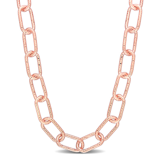 SILVER PINK 9MM FANCY CUT OVAL LINK NECKLACE W/ LOBSTER CLASP LENGTH (INCHES): 36