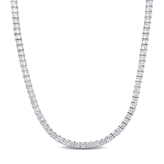 Men's 44 ct tgw 4MM tennis necklace, square cut sapphires, silver