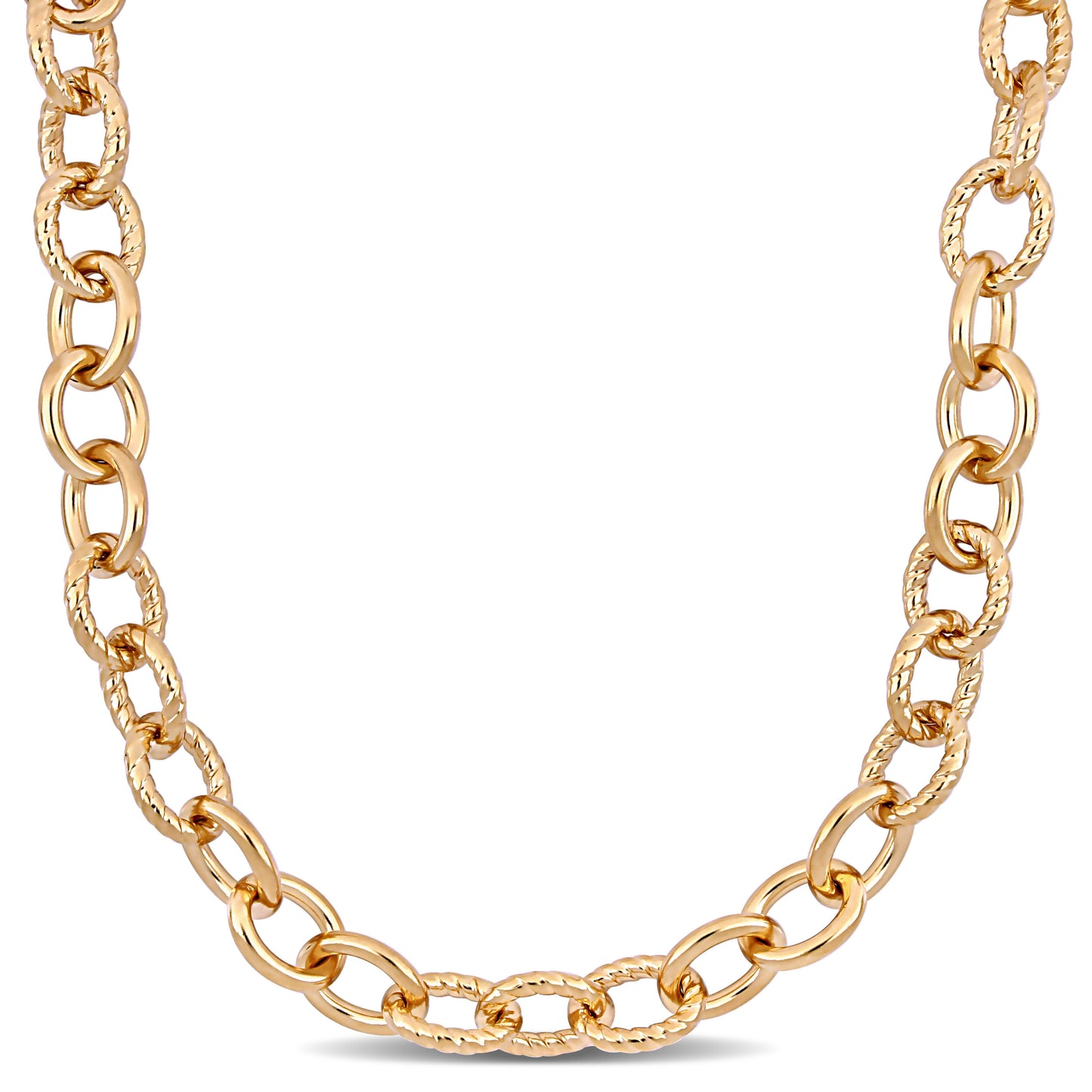 OVAL LINK NECKLACE SILVER YELLOW W/ LARGE SPRING RING CLASP LENGTH (INCHES): 18