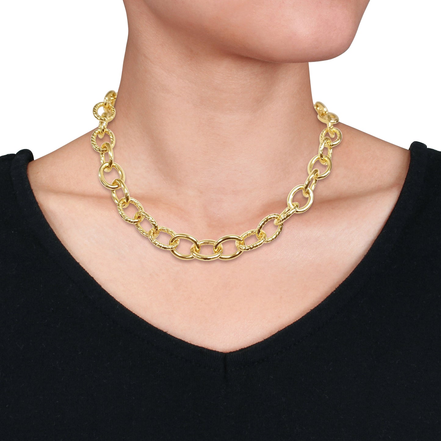 OVAL LINK NECKLACE SILVER YELLOW W/ LARGE SPRING RING CLASP LENGTH (INCHES): 18