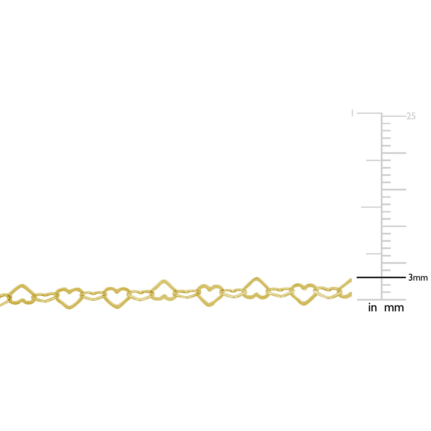 Silver Yellow 3MM Heart Link Necklace w/ Lobster Clasp Length (inches): 18