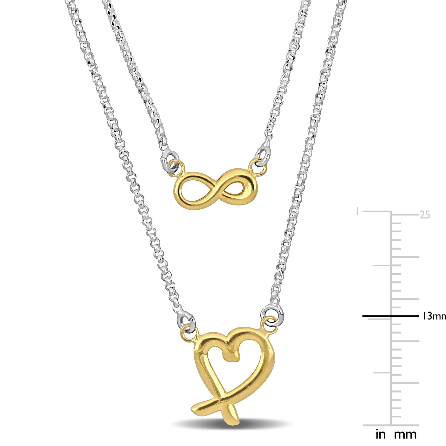 Silver White and Yellow double strand infinity and heart Necklace