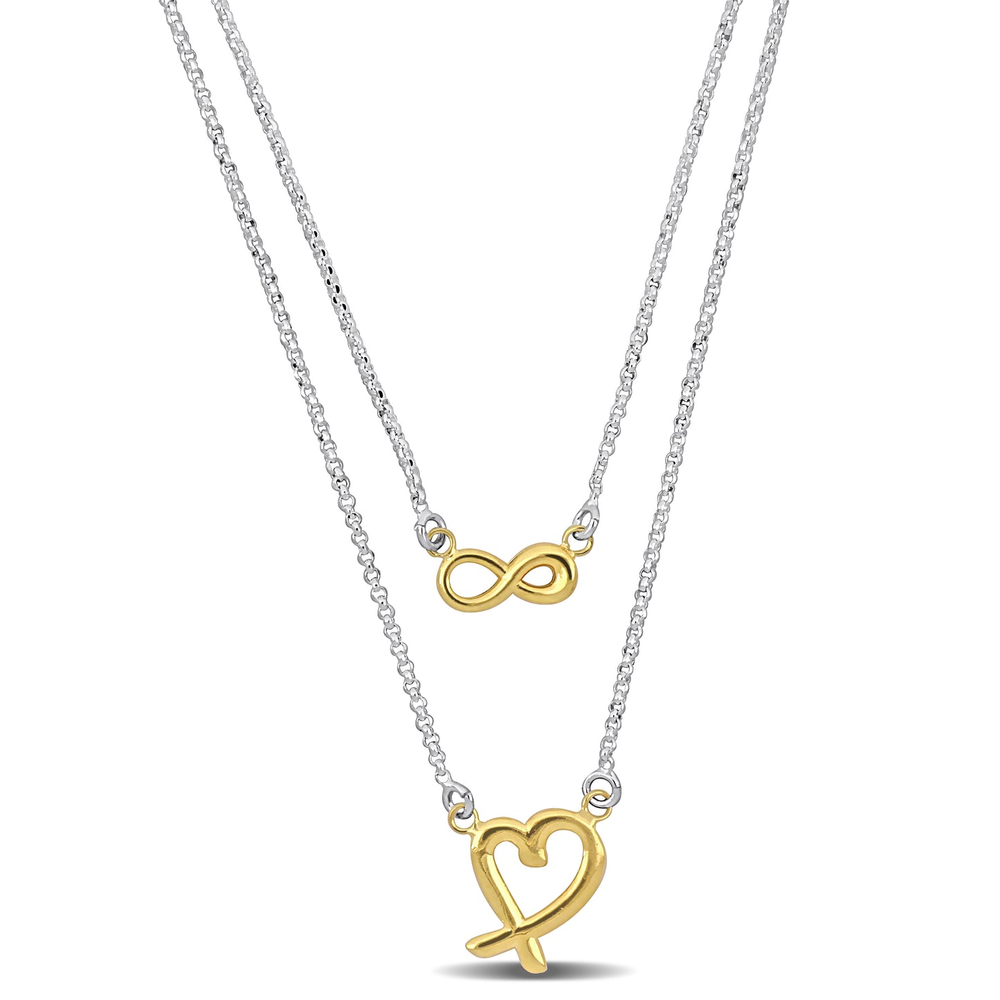 Silver White and Yellow double strand infinity and heart Necklace