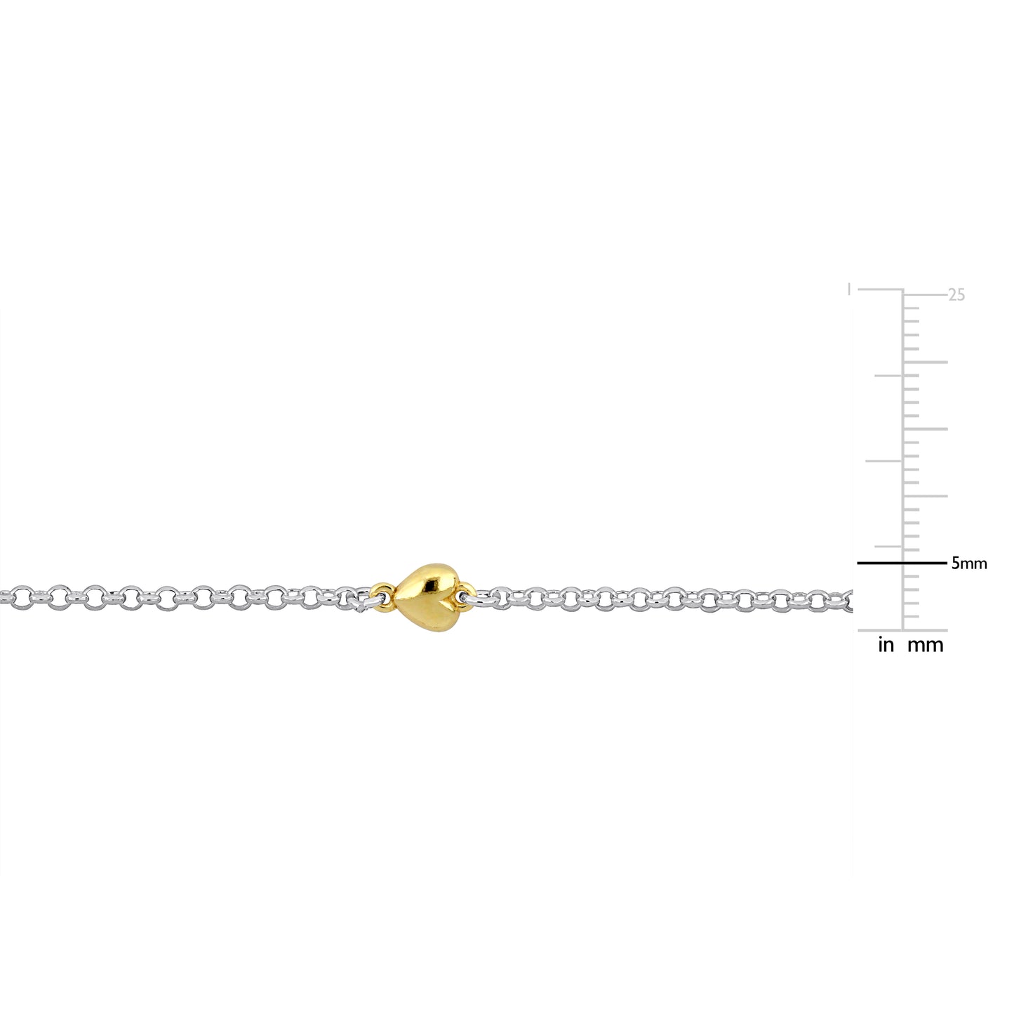 KIDS/TEENS Silver White and Yellow 4 Heart Charm station Necklace on diamond Cut Rolo Chain w/lobster Clasp Length (inches): 16.5+1 ext.