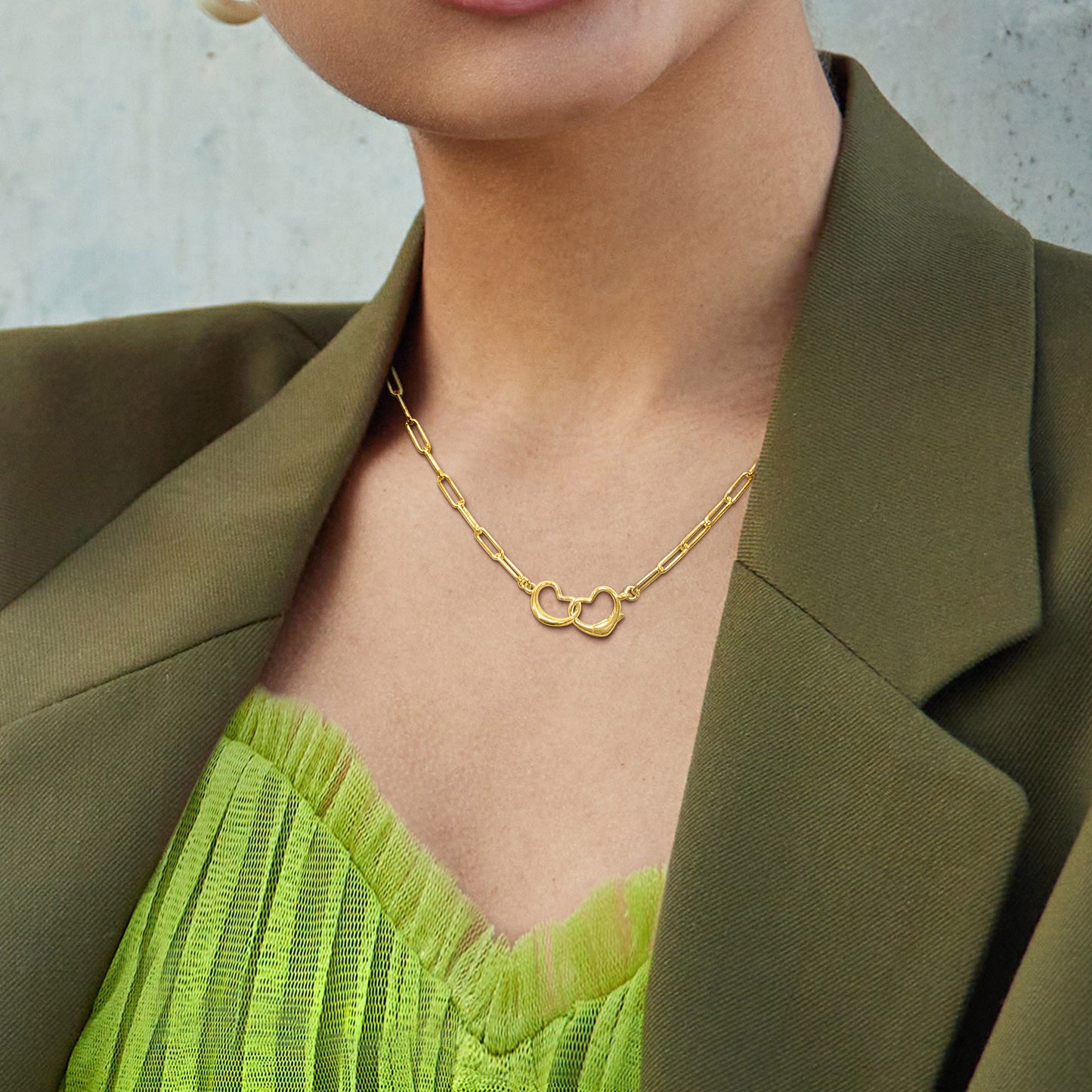 Double heart clasp necklace silver