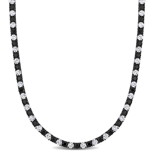 Mens 36ct TGW 4mm round created black & white sapphire necklace w/ box clasp silver white black rhodium plated length (inches): 20