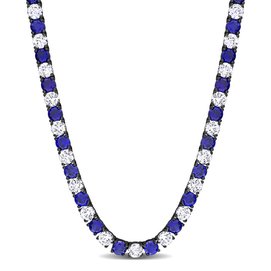 White and Blue Sapphire Necklace in Silver with Black Rhodium