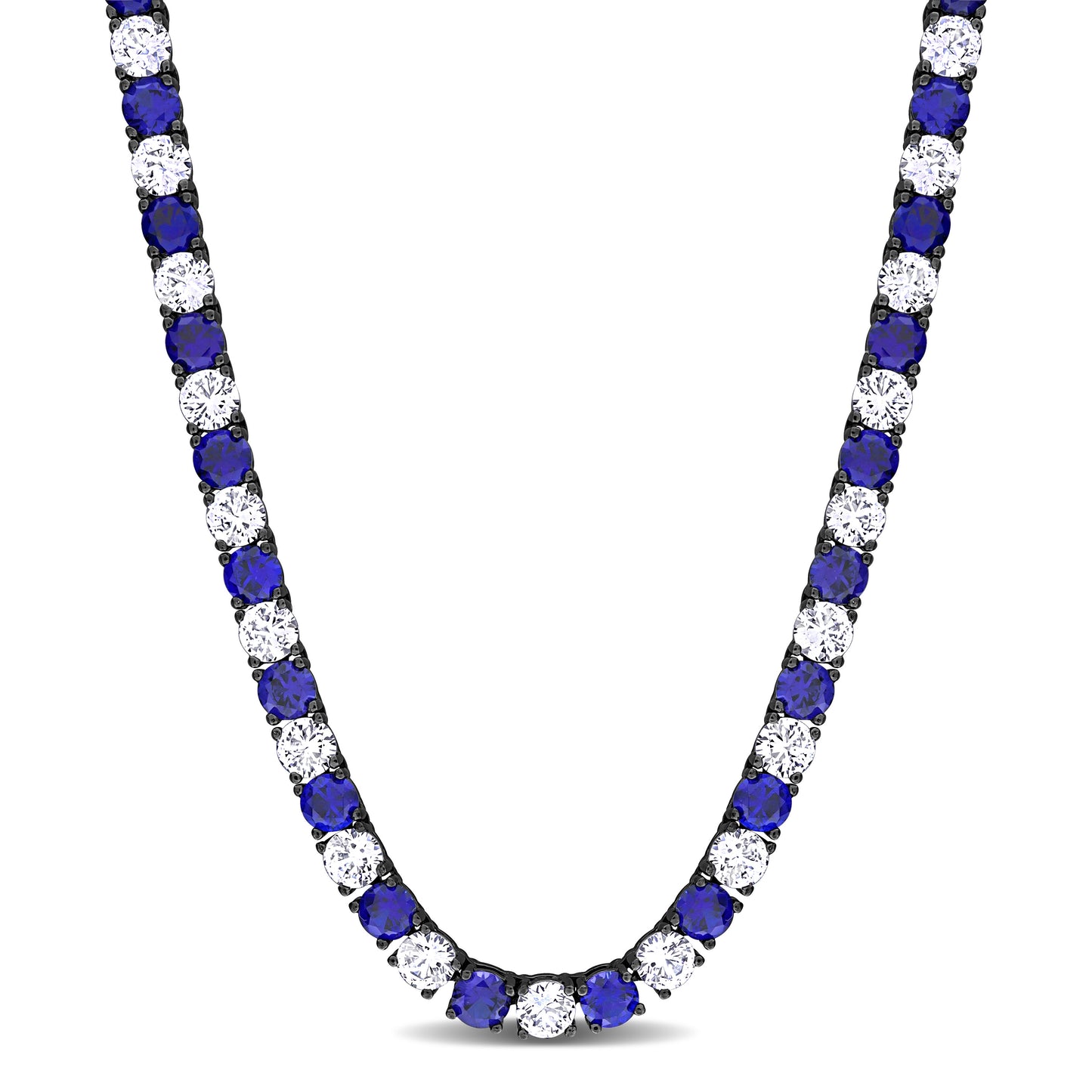 White and Blue Sapphire Necklace in Silver with Black Rhodium
