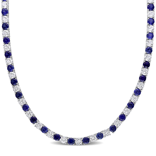 33 ct TGW Created blue sapphire and created white sapphire necklace silver white tongue and groove clasp length (inches): 17