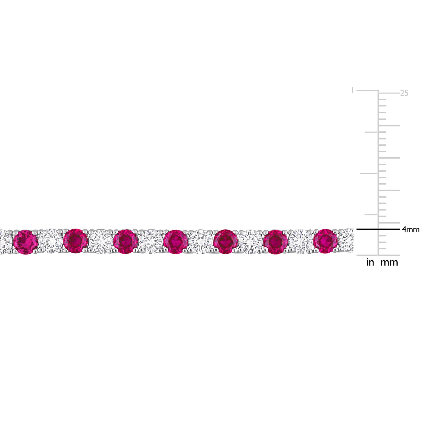33 ct TGW Created ruby and created white sapphire necklace silver white tongue and groove clasp length (inches): 17