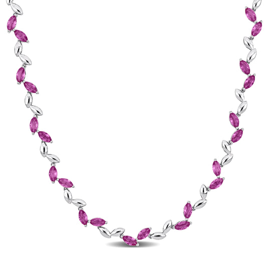 20 CT TGW Created Pink Sapphire Necklace Silver White w/ Box Clasp Length (inches): 17