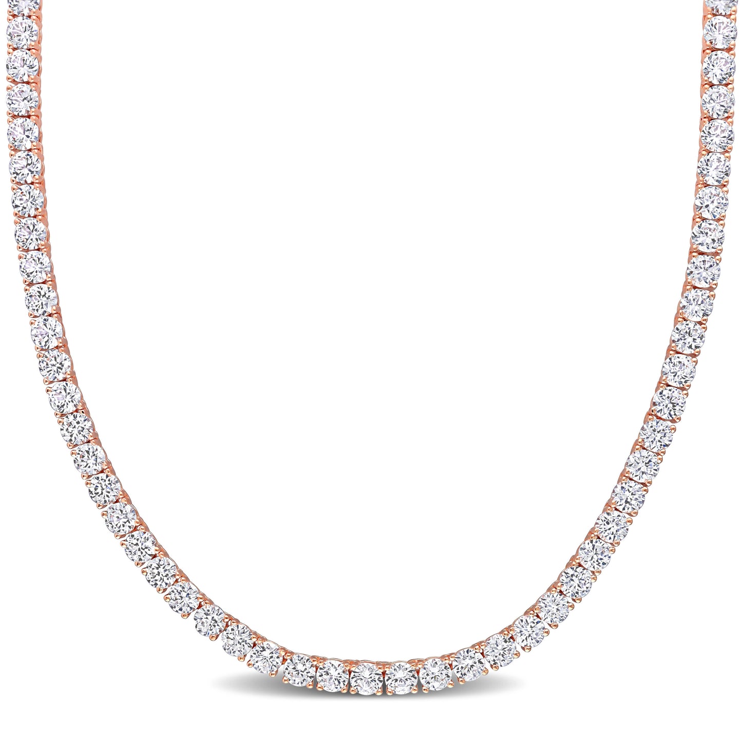 Created White Sapphire tennis Necklace In Rose Plated Sterling Silver