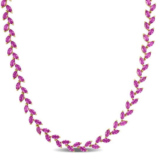 29 1/2 CT TGW Created Pink Sapphire Necklacew/ Box Clasp Silver Yellow Length (inches): 17