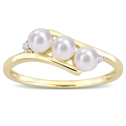 10k Yellow Gold Pearl Three Stone Bypass Ring