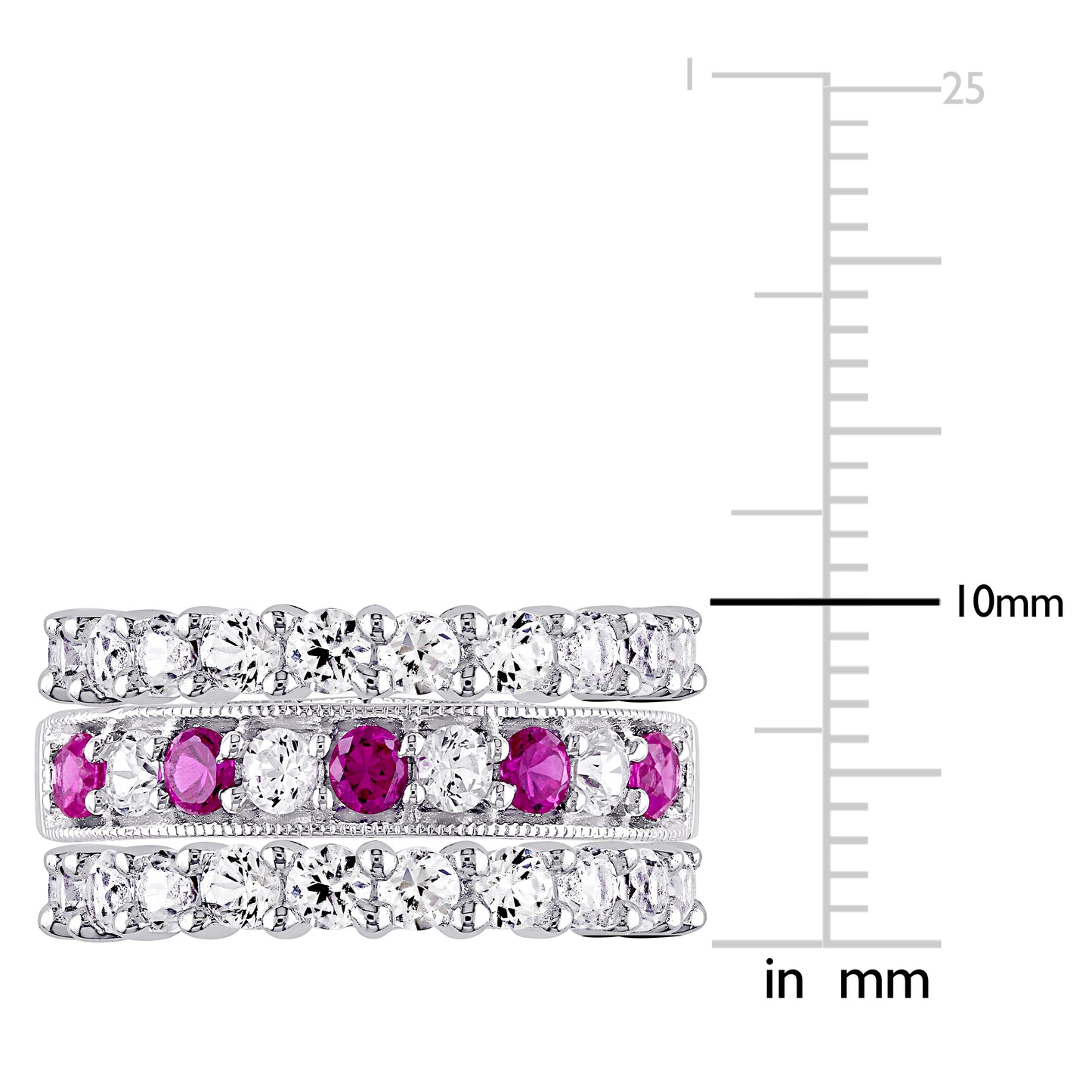 3 Pc set of silver 3ct TGW created ruby & created white sapphire rings