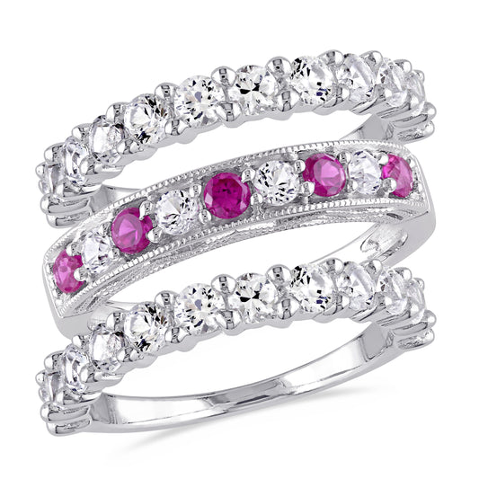 3 Pc set of silver 3ct TGW created ruby & created white sapphire rings