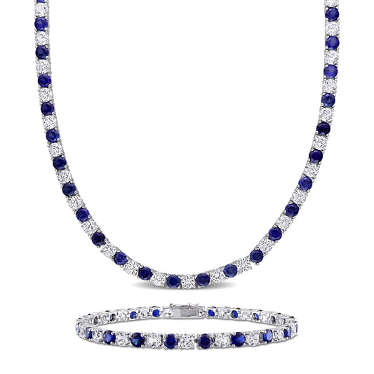 47 1/4 ct TGW Created blue and white sapphire bracelet & necklace silver white tongue and groove clasp length (inches): 7.25-17