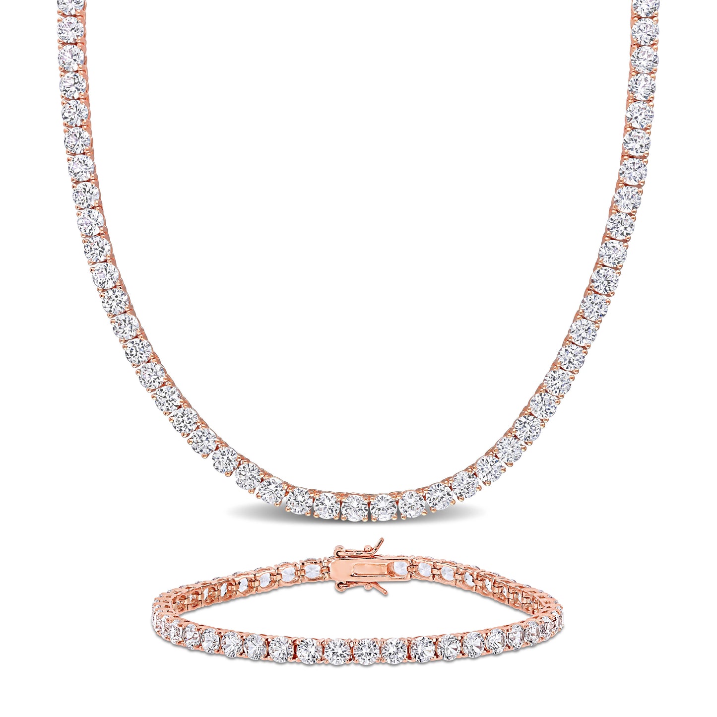 47 1/4 ct TGW Created white sapphire silver bracelet & necklace set