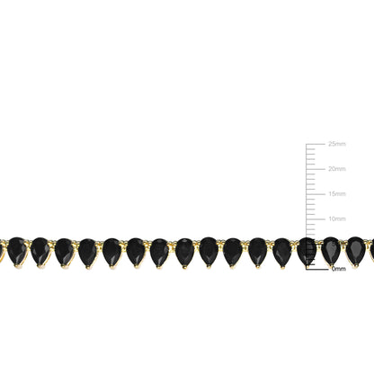 Black Pear Cut Spinel Tennis Necklace In Yellow Silver