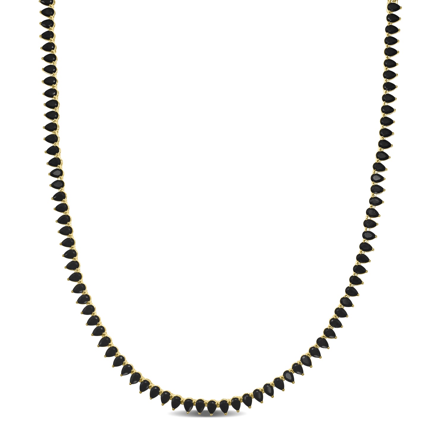 Black Pear Cut Spinel Tennis Necklace In Yellow Silver
