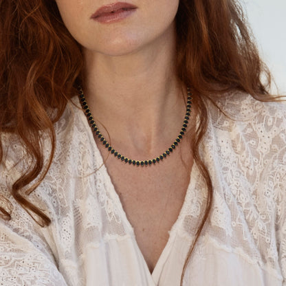 Black Pear Cut Spinel Tennis Necklace In Yellow Silver